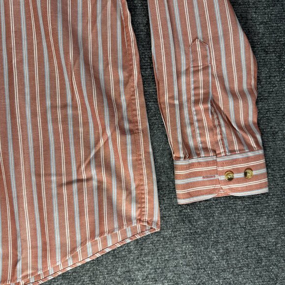L.L. Bean Shirt Mens Medium Trim Fit Button Down Muted Red Stripe Cotton Pocket - Picture 4 of 9